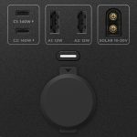 Close-up of a power adapter with multiple ports of EcoFlow TRAIL 300DC Portable Power Station