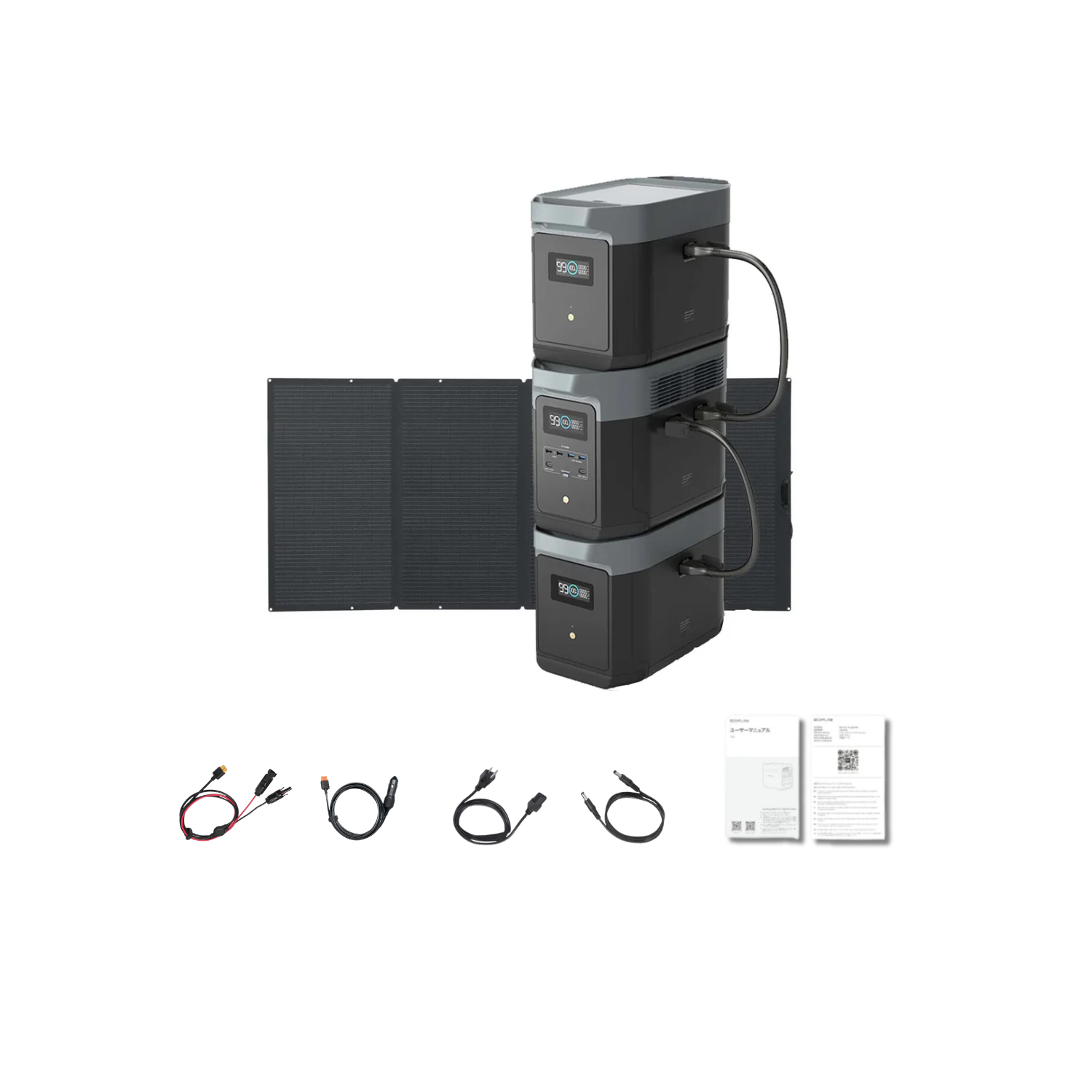 EcoFlow DELTA 2 Max Portable Power Station + 2 x DELTA 2 Max Smart Extra Battery + 1 x 400W Portable Solar Panel Inclusions