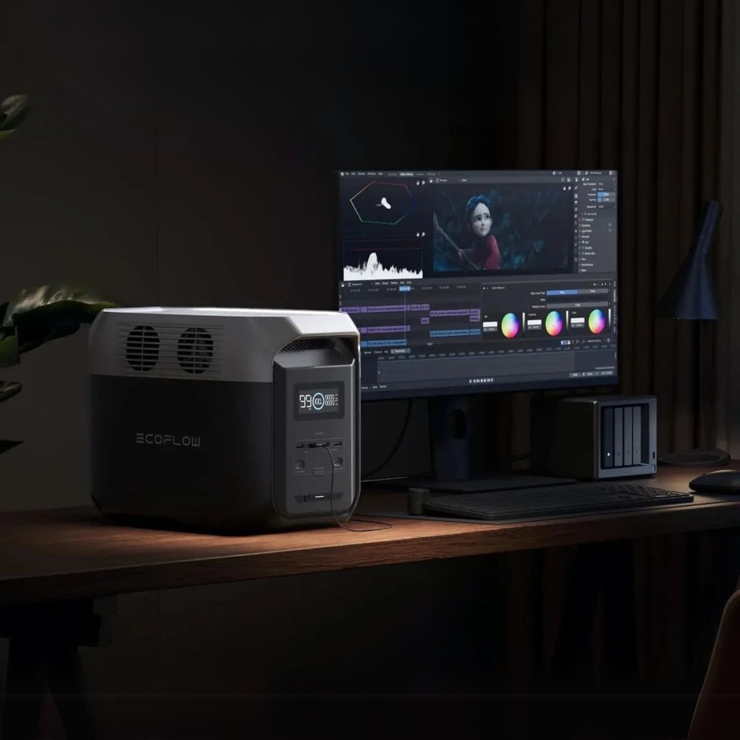 EcoFlow DELTA 3 1500 Portable Power Station placed beside a computer