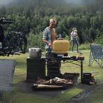 EcoFlow DELTA 3 1500 Portable Power Station powering an electric grill, with a man cooking