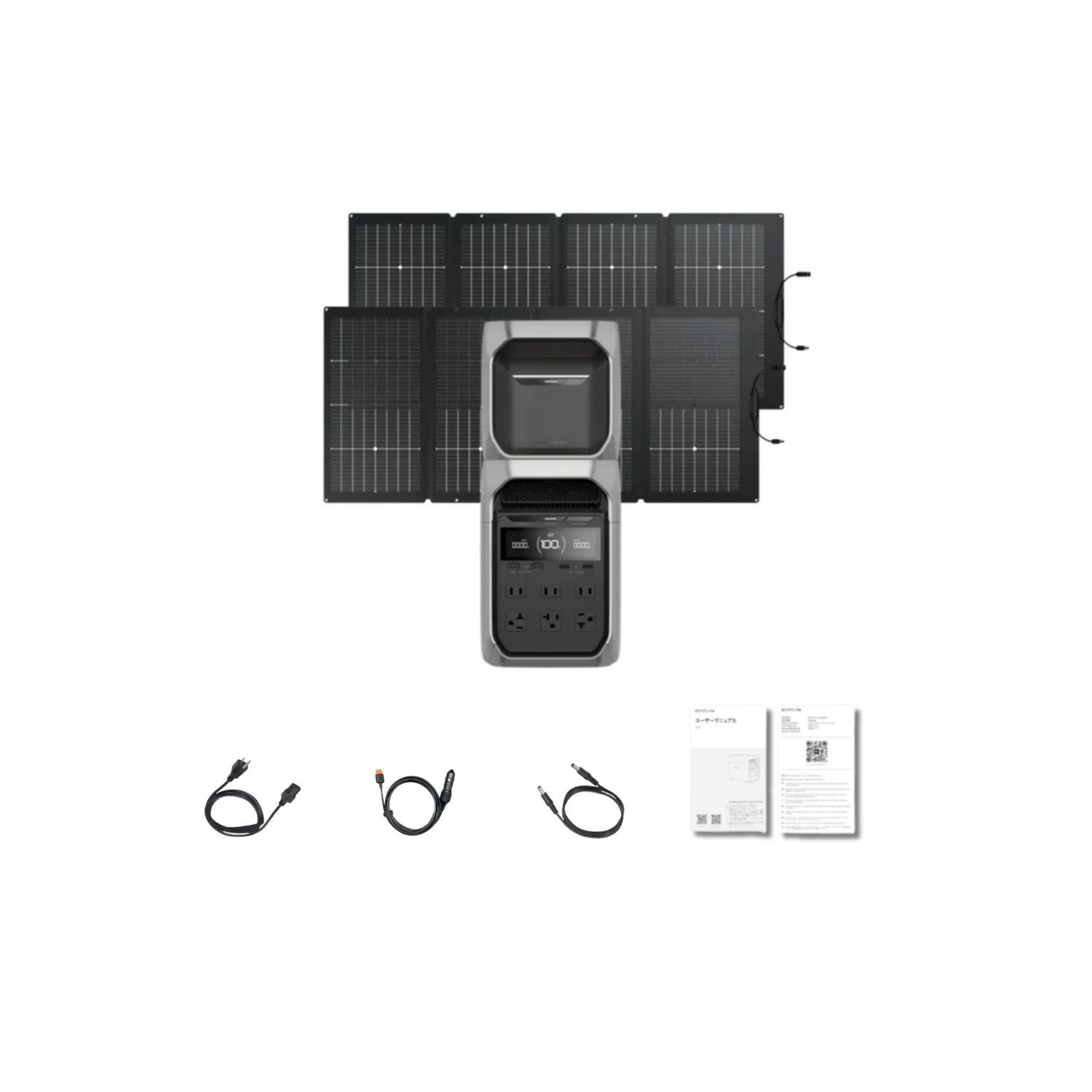 EcoFlow DELTA 3 Plus Portable Power Station +  2x 220W Bifacial Portable Solar Panels + Delta 3 Expansion Battery Inclusions