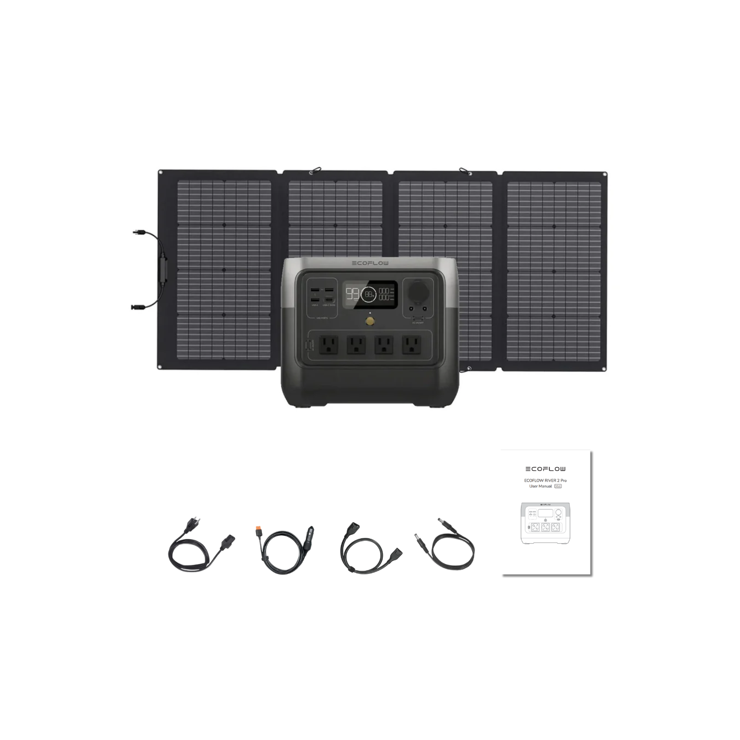 EcoFlow RIVER 2 Pro Portable Power Station + 1 x 220W Bifacial Portable Solar Panel Inclusions